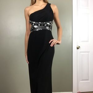 Black beaded long pageant prom open back dress